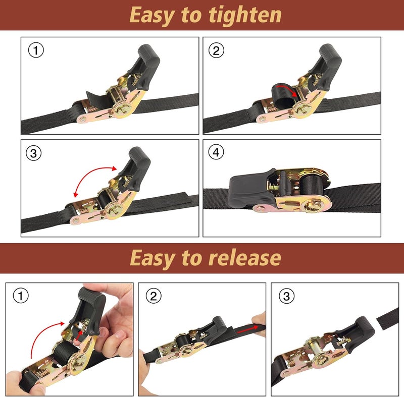 Masterwise Endless Ratchet Strap, Black Ratchet Straps Heavy Duty Tie Down Straps 1 Inch Simple Strap for Motorcycles, Trailer, Kayak, Cargo, Roof Rack (1in x 20ft-2pcs) - Image 5